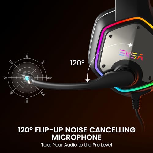 EKSA E1000 USB Gaming Headset for PC, Computer Headphones with Microphone/Mic Noise Cancelling, 7.1 Surround Sound, RGB Light - Wired Headphones for PS4, PS5 Console, Laptop, Call Center - color: Grey