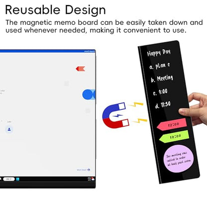 Magnetic Monitor Memo Board, Acrylic Message Reminder Board for Moniter Side, Office Desk Accessories for Women Men, Computer Sticky Note Holder Home Office Memo Holder, Black, XL - style: 13.2" X 3.3"-Black-1Pack