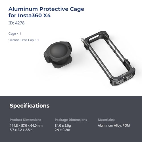 SMALLRIG Cage for Insta360 X4, Aluminum Protective Case for Insta 360 X4 with Silicone Lens Cover, Built-in Cold Shoe and 1/4"-20 Anti-Deflection Threaded Hole - 4278 - style: for Insta360 X4