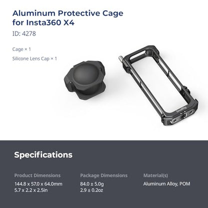 SMALLRIG Cage for Insta360 X4, Aluminum Protective Case for Insta 360 X4 with Silicone Lens Cover, Built-in Cold Shoe and 1/4"-20 Anti-Deflection Threaded Hole - 4278 - style: for Insta360 X4