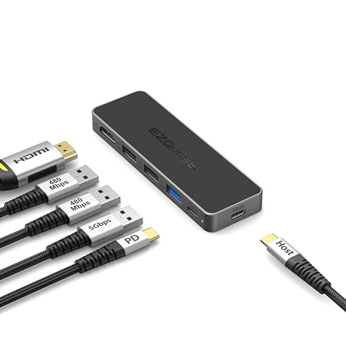 USB-C 5-in-1 Hub Pro Series: 4K 60Hz HDMI, 100W PD Charging, USB 3.0 Data, 20" Detachable Cable. Multiport Adapter for MacBook - color: Compact 5-in-1(Space Black)