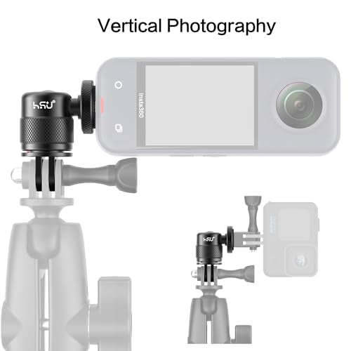HSU Vertical Mount for GoPro, Aluminum 90 Degree Direction Adapter, 1/4"-20 Screw Tripod Mount for GoPro Hero 13/12/11/10/9/8/Insta360 X5/X4/X3, DJI Osmo Action 5/4/3 AKASO Action Camera and More
