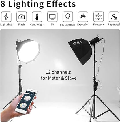 GVM 200W LED Video Light with Softbox, SD200D Photography Studio Lighting Kit with Bluetooth/DMX Control, 93000lux@0.5m 3200K-5600K Bi-Color Continuous Output Lighting for YouTube, Video, Filming