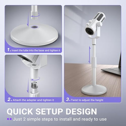 FIFINE Desktop Height-Adjustable Microphone Stand, Heavy-duty Metal Tabletop Mic Stand with Weighted Anti-Slip Slope-base, 3/8'' to 5/8'' Screw Adapter for AM8W/K688W,Podcast, Streaming, Gaming-BS2W - color: white