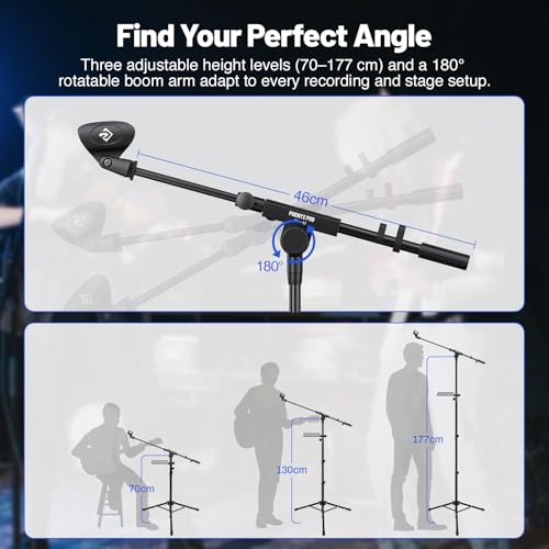 PHENYX PRO Microphone Stand with 22x16cm Large Tray, Adjustable Stand Height, Dual Mic Clips & Carrying Bag, Ideal for Live Streaming, Recording, and Speeches （MA-S1）