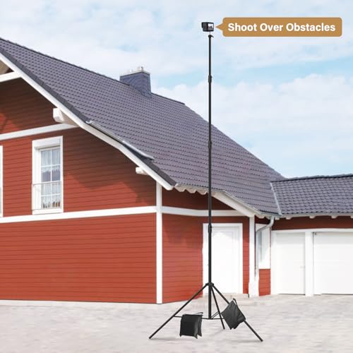 16.4' Heavy Duty Extreme Tall Video Camera Sports Tripod Stand, Sdfghj 16.4ft/500cm Sky High Tripod Light Stand with 1/4"& 3/8" Screw Adapter Non-Slip Feet Wind Resistant, for Soccer/Basketball Games - size: Built-in Spring 16.4'