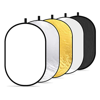 NEEWER 24"x36"/60x90cm Light Reflectors for Photography, Portable 5 in 1 Collapsible Multi Disc with Bag - Translucent, Silver, Gold, Black, White Diffuser for Studio and Outdoor Lighting - size: 24" x 36"