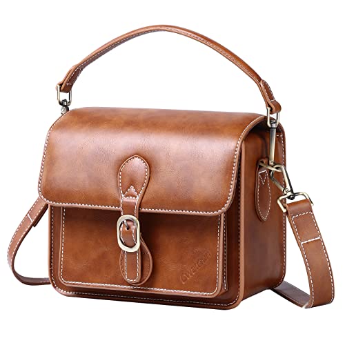 Cwatcun Camera Shoulder Bag Compact Camera Case Waterproof Retro Compatible for Canon Nikon Sony SLR DSLR Mirrorless Camera and Lens Brown, Small - color: Brown, size: Small