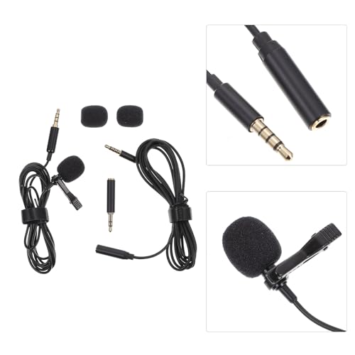 BESPORTBLE Clip-on Lapel Microphone Wired Noise-canceling Small Lavalier Mic for Phone Interview Recording Portable Black