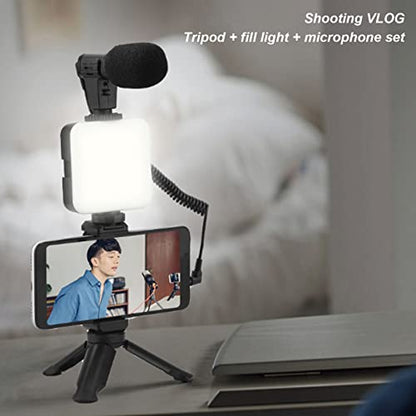 Smartphone Vlog Kit with Tripod Fill Light and Mic, Adjustable Lighting, Portable Vlogging Accessories - Soft Light, Windproof Microphone, Ideal for Content Creators