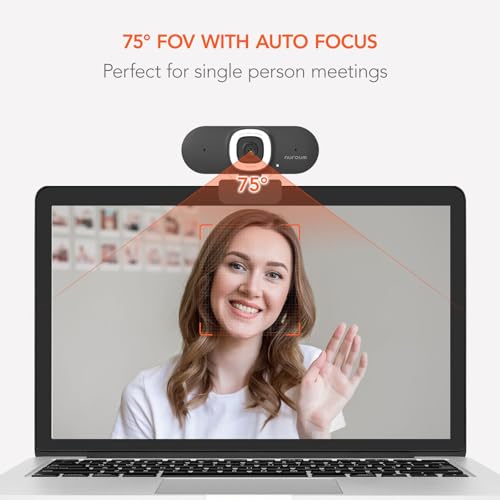 NUROUM V15AFL 2K Webcam with Ring Light for Streaming, Autofocus Webcam for PC w/Noise Cancelling Dual Mics, 1080P 60fps, 75° FOV&Lightweight, USB Web Camera Plug&Play for Zoom/Teams/OBS/Xsplit, Grey