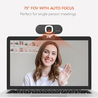 NUROUM V15AFL 2K Webcam with Ring Light for Streaming, Autofocus Webcam for PC w/Noise Cancelling Dual Mics, 1080P 60fps, 75° FOV&Lightweight, USB Web Camera Plug&Play for Zoom/Teams/OBS/Xsplit, Grey