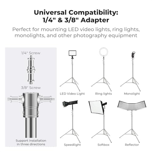 K&F CONCEPT 9.2ft/2.8m Stainless Steel Light Stand, Spring Cushioned Heavy Duty Photography Tripod Stand with 1/4” to 3/8” Universal Screw Adapter for Strobe,LED Video Light,Ring Light,Softbox