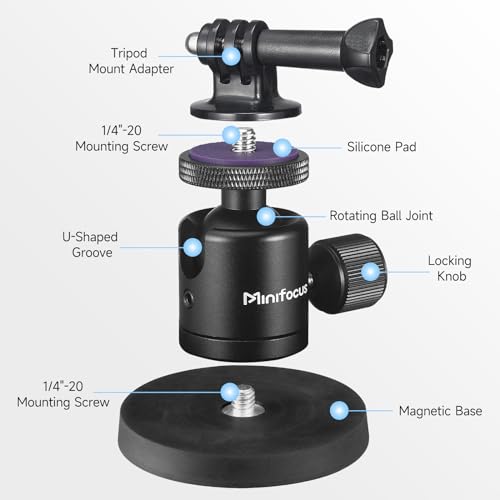 Magnetic Camera Mount for Action Camera, Super Strong Rubber Magnet with 360° Rotation Ball Head, 1/4"-20 Male Thread Screw, Magnet Camera Stand for GoPro, Insta 360, DJI Osmo Action Nano - color: C1302-New