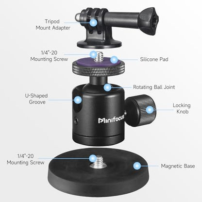 Magnetic Camera Mount for Action Camera, Super Strong Rubber Magnet with 360° Rotation Ball Head, 1/4"-20 Male Thread Screw, Magnet Camera Stand for GoPro, Insta 360, DJI Osmo Action Nano - color: C1302-New