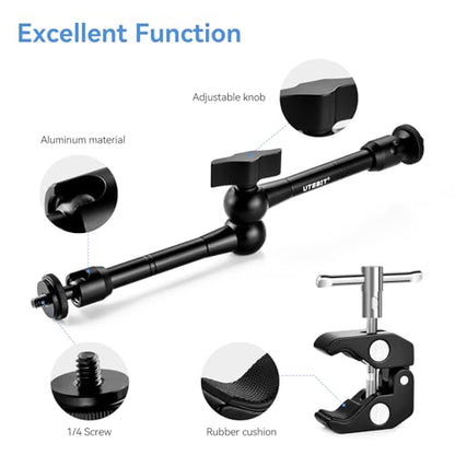 UTEBIT 11" Magic Arm Clamp with Super Clamp | ARRI 1/4" Thread, ARRI 3/8" Thread - size: 11inch