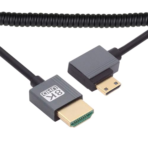 Cable Mini HDMI 2.1 Male to HDMI Male 8K 60hz Stretch Coiled Cable Left Angled 90 Degree for HDTV Computer Laptop Monitor - style: Mini HDMI Left Angled