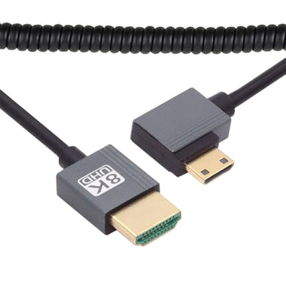 Cable Mini HDMI 2.1 Male to HDMI Male 8K 60hz Stretch Coiled Cable Left Angled 90 Degree for HDTV Computer Laptop Monitor - style: Mini HDMI Left Angled