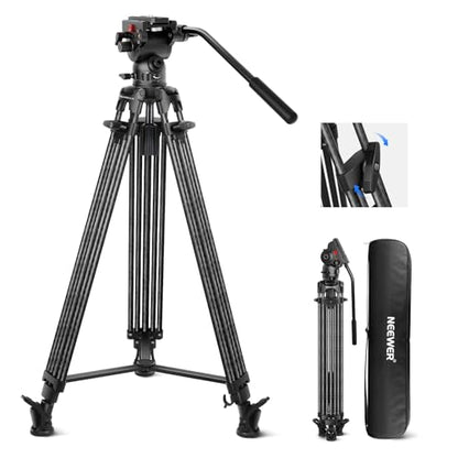 NEEWER LL34 78" Video Camera Tripod One Step Quick Release with Adjustable Damping Fluid Head, Heavy Duty Carbon Fiber Tripod with Dual Mode QR Plate, Max Load 22lb - style: LL34