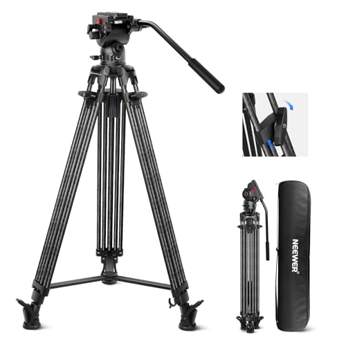 NEEWER LL34 78" Video Camera Tripod One Step Quick Release with Adjustable Damping Fluid Head, Heavy Duty Carbon Fiber Tripod with Dual Mode QR Plate, Max Load 22lb - style: LL34