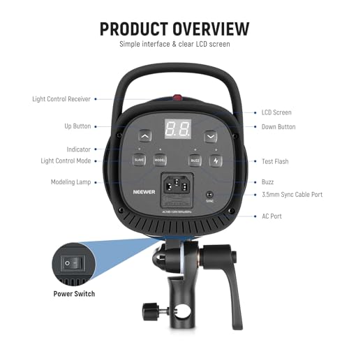 NEEWER 800Ws Studio Monolight Flash Light Kit (2 Pack), S101-400W 5600K Strobe Light with 150W Modeling Lamp/Bowens Mount/Softbox/Stand/Reflector/RT-16 Trigger/Bag for Portrait Product Photography