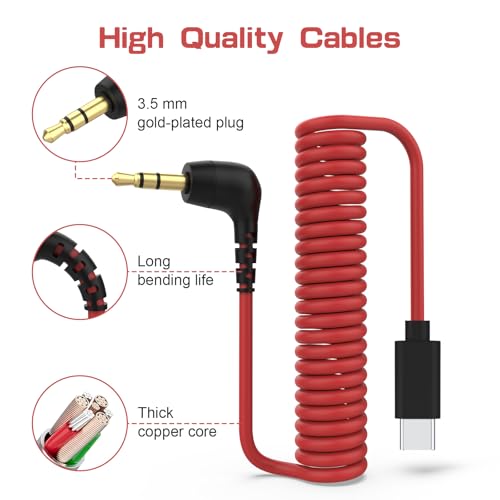 2-Pack Microphone Adapter Cable Set – USB-C to 3.5mm TRS for iPhone 15/16, Samsung, Pixel & Android, 3.5mm TRS Patch Cable for Camera Mic Input for Rode, Movo, Deity, Comica, Wireless GO II