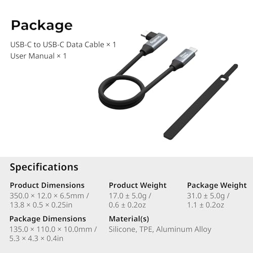 SMALLRIG USB C to USB C Data Cable 1.15ft/ 35cm/ 13.8" (Straight to Angled), USB C 3.2 Gen 2x2 Cable 20Gbps High Speed Data Transfer, Support PD 100W Fast Charging, for iPhone and Cameras etc. - 4790 - size: 1.15FT, style: Straight to Angled