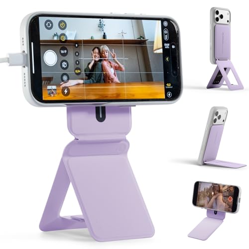 MOFT Magnetic Phone Stand, Invisible MagSafe Tripod with Angle Adjustment, Stain-Resistant MOVAS Leather Cell Phone Stand for iPhone 17/16/15/14/13/12, Foldable Office Desk Accessories-Peony - color: Peony, size: Without Card Slot
