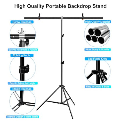 3.2x6.5FT Green Screen Backdrop Kit with Carrying Bag & Clips, Adjustable Aluminum Alloy Backdrop Crossbar T-Shape Bracket Studio Background Stand for Photography, Photoshoot ，Live Streaming