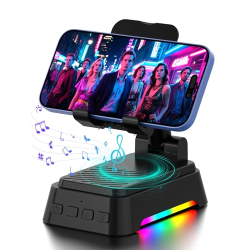Gifts for Men Women, Cell Phone Stand with Bluetooth Speaker and Ambient Light, Stereo Sound, Adjustable Phone Holder, Cool Tech/Christmas/Birthday Gift Idea for Dad Mom Husband