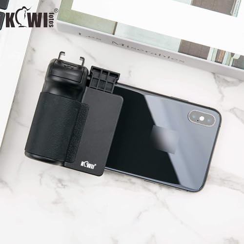 KIWIFOTOS Phone Camera Grip with Remote Shutter Cold Shoe Mount | Fits 2.3-3.3" phones inch. for iPhone 17 16 15 Pro S26 S25, vlog & selfie. Cold shoe for mic/light. 1/4" tripod thread. - color: Phone Camera Grip