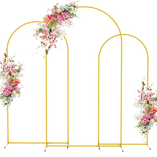 Wokceer Wedding Arch Backdrop Stand 7.2FT, 6.6FT, 6FT Set of 3 Gold Metal Arch Backdrop Stand for Wedding Ceremony Baby Shower Birthday Party Decor - color: Gold, size: 7.2FT, 6.6FT, 6FT