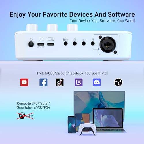 MAONO Gaming Audio Mixer, Audio Interface with Pro-preamp, RGB, Bluetooth, 48V Phantom Power for Live Streaming, Podcasting, Content Create, Gaming MaonoCaster G1 NEO (White)