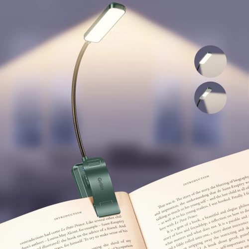 Gritin 2026 Gen 2 Book Light for Reading- 30 Eye Caring Full Spectrum LED | 5 Colors & 5 Brightness, Adjustable Wide/Narrow Beam, Upgrade 1500mAh Long-Lasting Rechargeable Clip on Light-Forest Green - color: Forest Green