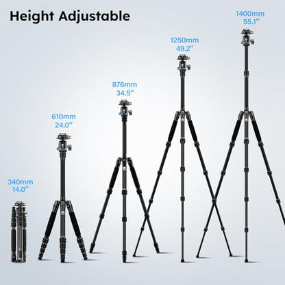 SIRUI Carbon Fiber Travel Tripod - Lightweight 55.1" Compact Tripod with 360° Panorama Ball Head, Quick Release Plate (AM-025K+KS-5) - size: AM-025K+KS-5 - 55.1 inches