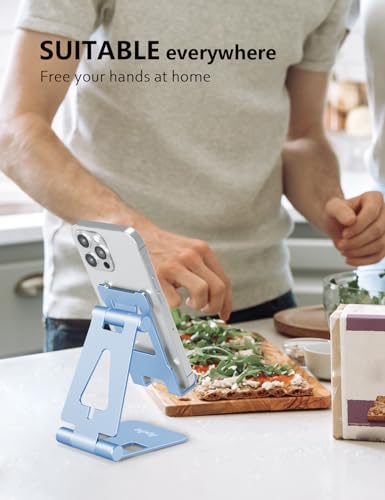 Aoviho Foldable Cell Phone Stand for Desk, Sky Blue | Adjustable Phone Holder, Compatible with iPhone 17 16 15 14, Samsung Galaxy, Portable Desktop Phone Dock - color: Sky Blue