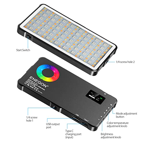 ENEGON RGB Video Light, Built-in 4000mAh Rechargeable Battery LED Camera Light Full Color 24 Common Light Effects, CRI≥95 2500-9000K LED Video Light Panel with Power Bank Function. - color: RGB Photo Fill Light