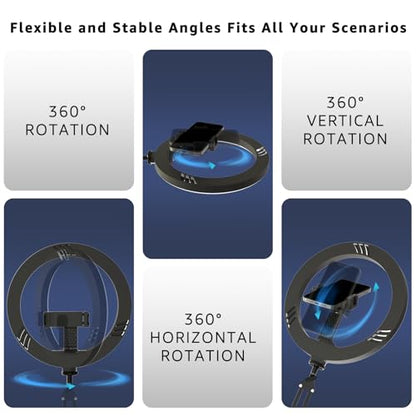 10" LED Ring Light with Overhead Phone Stand, CRI≥95 1200lm Dimmable Lighting, Adjustable Metal Arm with Remote & Phone Holder, for Streaming, Makeup, Zoom Calls, Photography