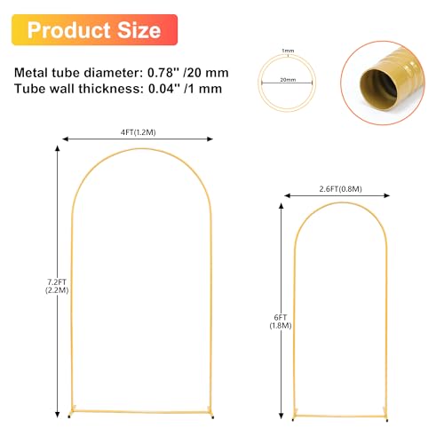 Toodour Arch Backdrop Stand 7.2FT, 6FT Set of 2 Gold Metal Wedding Balloon Arch Stand for Birthday Anniversary Graduation Ceremony Opening Ceremonies Christmas New Year Garden Decorations - size: 7.2FT,6FT