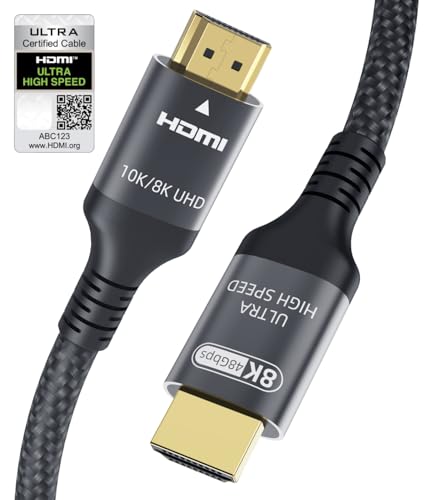 Certified 10K 8K 4K HDMI 2.1 Cable 5FT, 48Gbps Ultra High Speed HDMI® Cord | Ethernet CEC 4K 240Hz 165Hz 144Hz 120Hz 8K 60Hz eARC Netflix HDCP2.3 HDR10+ PC Laptop RTX5090 TV Monitor Projector X-box PS5 - size: 5 ft