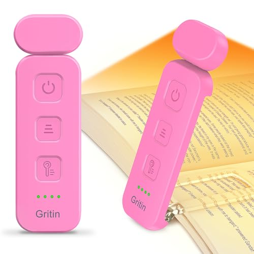 Gritin Reading Light, Rechargeable Book Light for Reading in Bed | Eye Caring 3 Color Temperatures, 5-Level Dimmable Brightness, Long Lasting, Compact Size Clip on Book Lamp for Bookworms-Rose - color: Rose