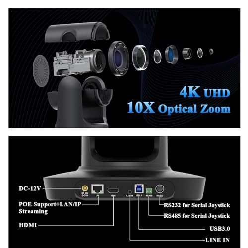 All-in-One Conference Room PTZ Camera 4K UHD System, Video Conference Camera with 10X Optical Zoom and Bluetooth Speakerphone&Microphones, Easy Setup for Church and Meeting - style: 10X ZOOM + Speakerphone