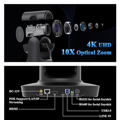 All-in-One Conference Room PTZ Camera 4K UHD System, Video Conference Camera with 10X Optical Zoom and Bluetooth Speakerphone&Microphones, Easy Setup for Church and Meeting - style: 10X ZOOM + Speakerphone