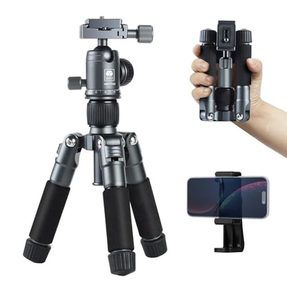 SIRUI Compact Mini Desktop Tripod, 20" Aluminum Portable Small Tabletop Tripod Stand with 360° Ball Head for DSLR, Camera, Phone, Loaded up to 17.64lbs, Phone Holder Included, AM-TT50 - style: AM-TT50