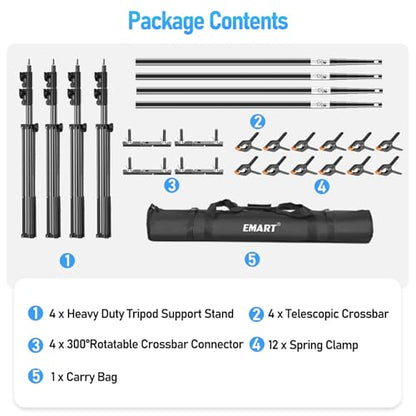 EMART Back Drop Adjustable Stand,10X10X10ft Square Backdrop Stand Heavy Duty Photography Background Support System Kit with 300° Rotatable Connector and 12 Spring Clamp for Party,Wedding,Photo Studio - size: 10×10×10ft(Square）