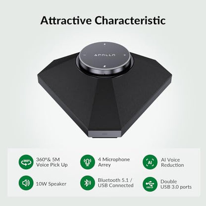 Conference Speaker and Microphone for Large Meeting Rooms, Daisy Chain Mics(Not included) for Up to 20 People, 360° Voice Pickup, AI Noise Reduction, 10W Speakerphone, USB/Bluetooth, Works with Zoom