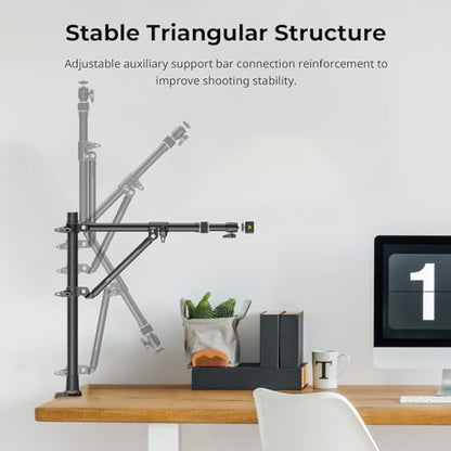SMALLRIG Triangle Camera Desk Mount, Max. Load 3kg/ 6.6lbs, Overhead Mount with Auxiliary Support Rod, with Phone Holder and Small Ball Head for Camera/Phone/Light/Webcam - style: Clamp 4304