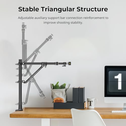 SMALLRIG Triangle Camera Desk Mount, Max. Load 3kg/ 6.6lbs, Overhead Mount with Auxiliary Support Rod, with Phone Holder and Small Ball Head for Camera/Phone/Light/Webcam - style: Clamp 4304