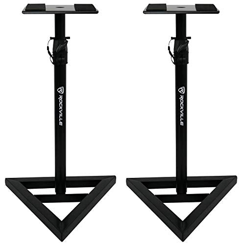 Rockville RVSM1 Pair of Near-Field Studio Monitor Stands, Adjustable Height 33-45in, Heavy-Duty Steel, EVA Foam Padding, Vibration Reduction, for Home Studio Musicians and Audio Engineers