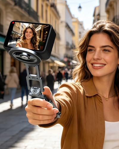 Magnetic Phone Stand Tripod for MagSafe iPhone | 2-in-1 Action Camera Mount | for DJI Osmo Pocket 3/4 Accessories, Foldable Phone Holder with Arca-Swiss & 1/4" Screw/Hook for GoPro 13/12| Patented Design